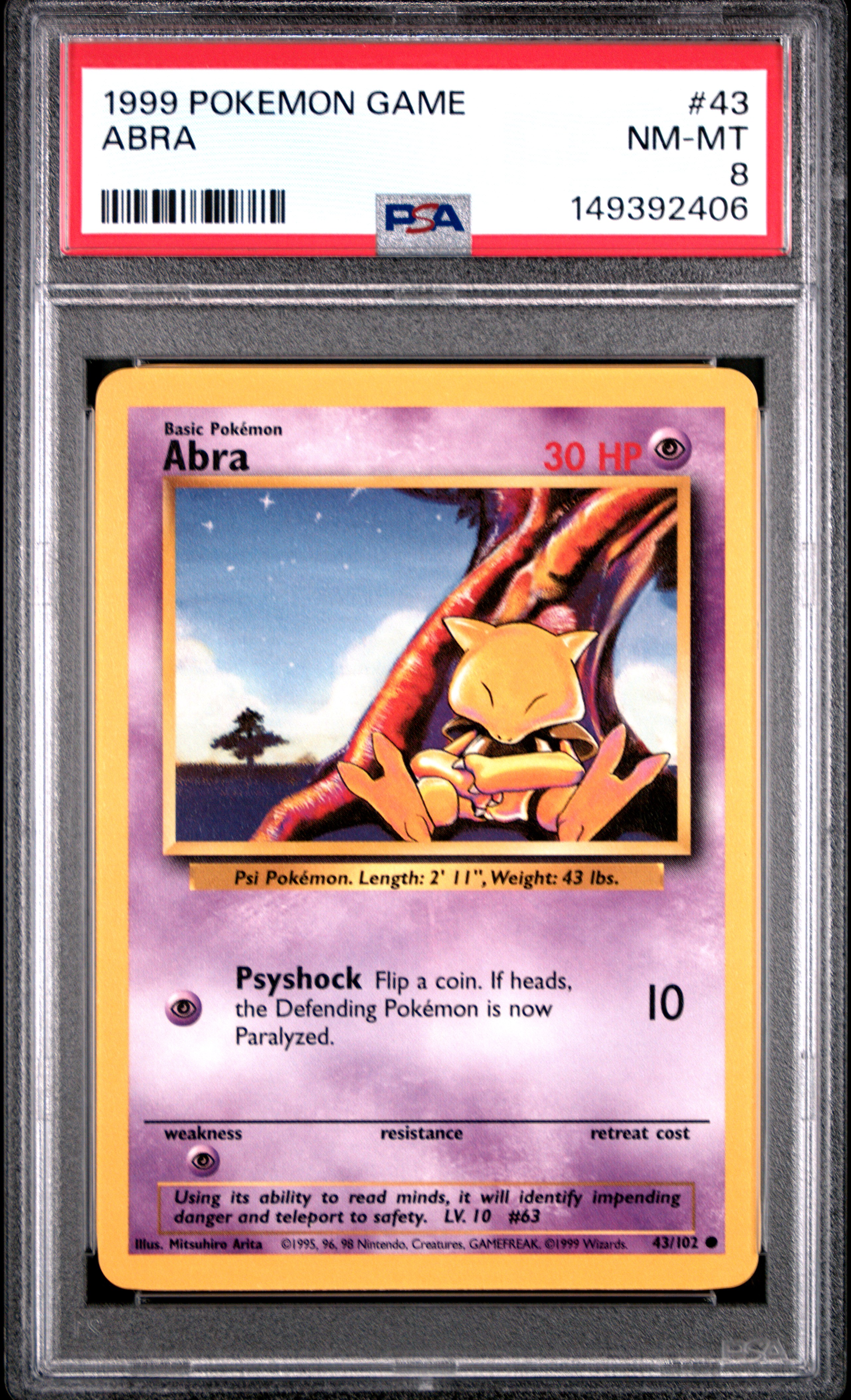 Abra 1999 Pokemon Game PSA 8 Eng