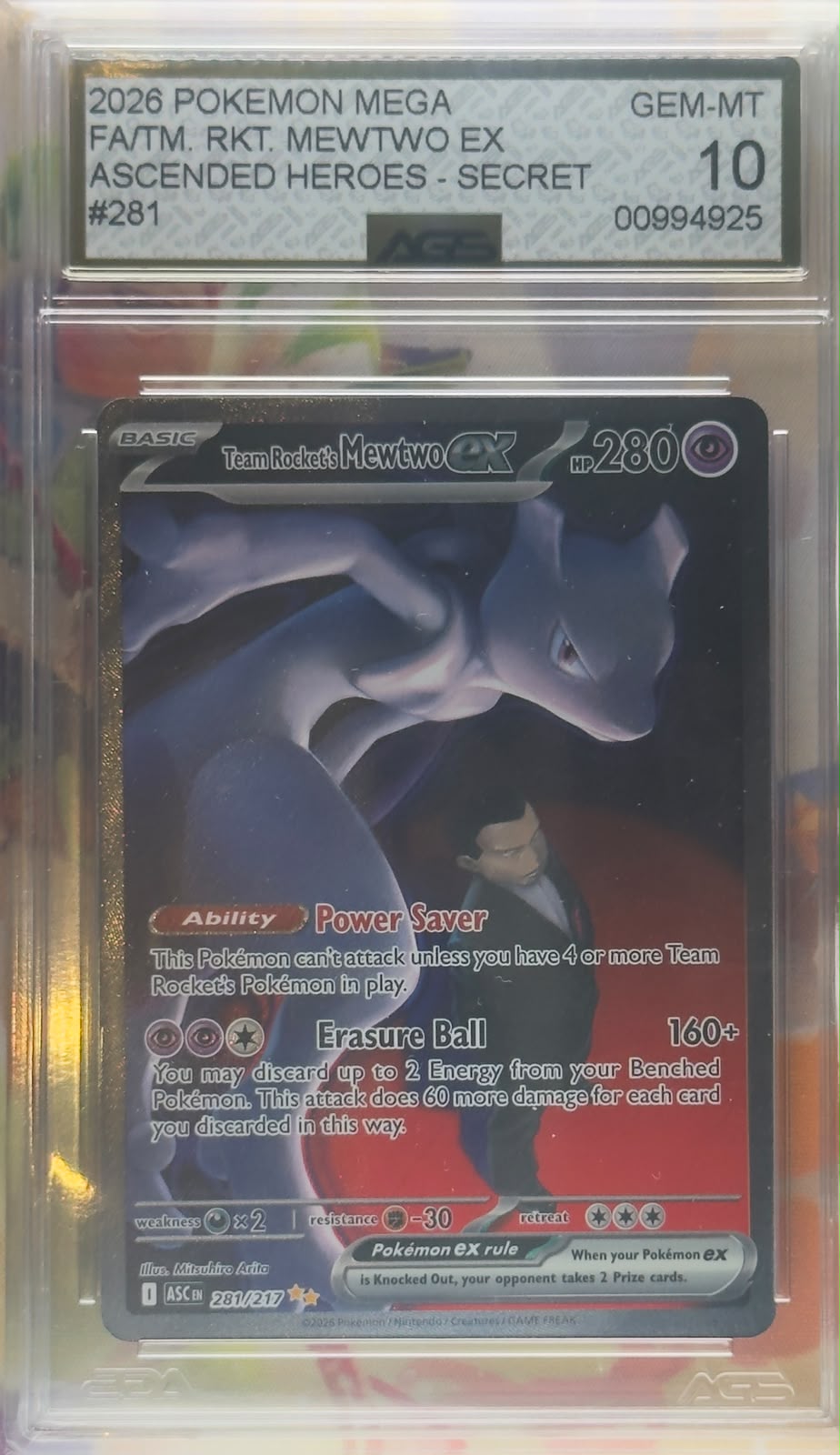 Team Rocket's Mewtwo Ex #281 AGS 10 ENG