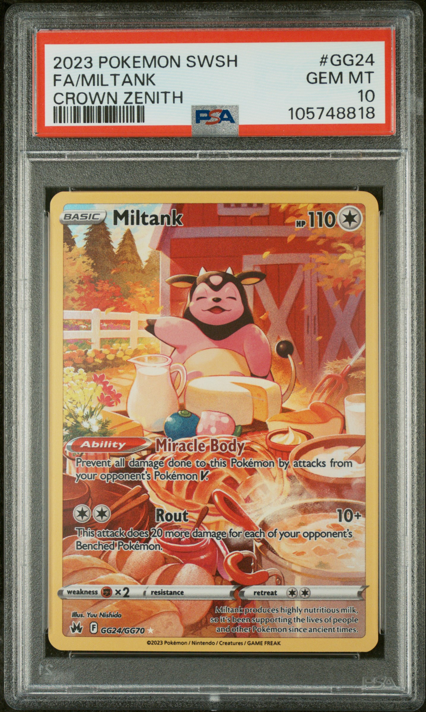MILTANK CROWN ZENITH #GG24 PSA 10